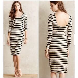 Anthropologie Black and Cream Striped Long Sleeve Dress